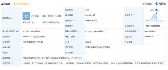 天賜材料在天津成立新公司，注冊資本5000萬布局日用化學產品銷售